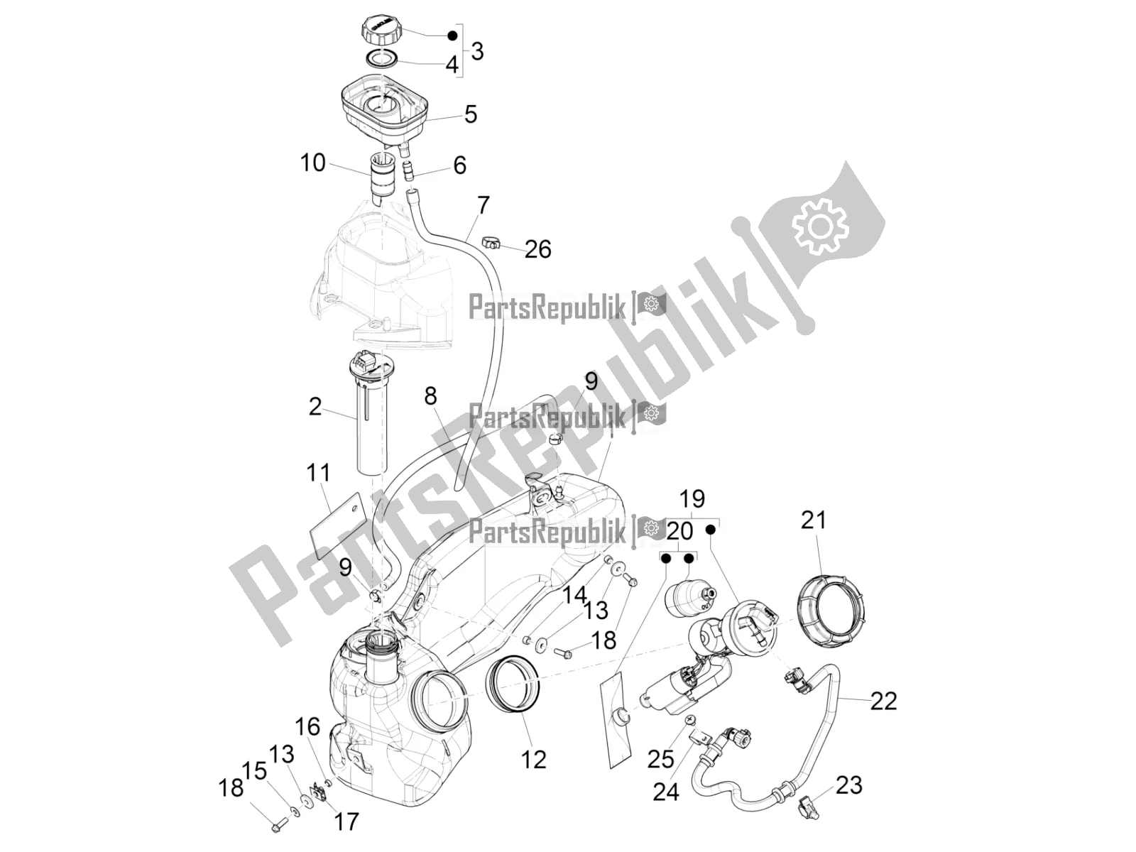 Wszystkie części do Zbiornik Paliwa Piaggio Liberty 150 Iget ABS USA 2018