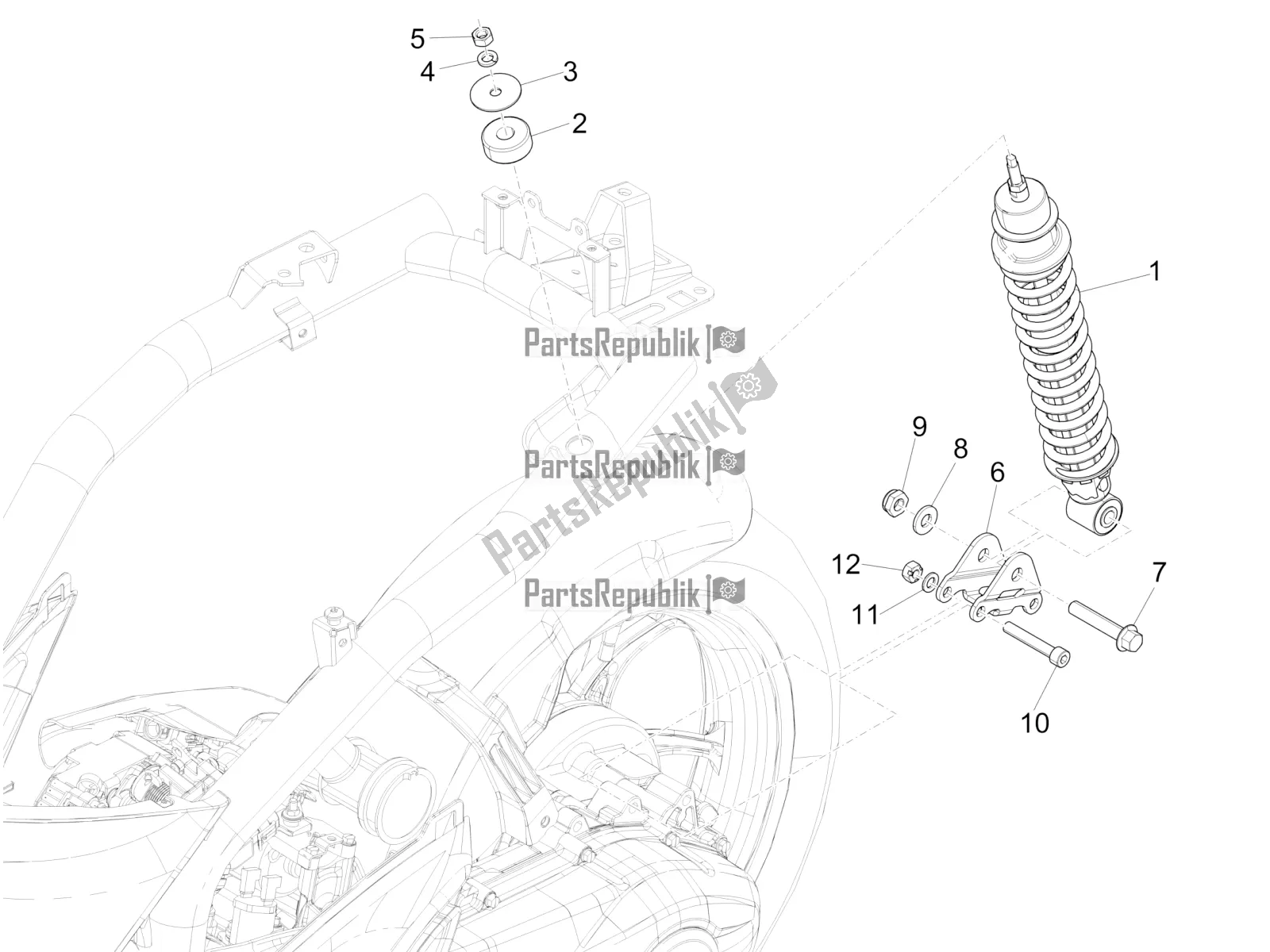 Tutte le parti per il Sospensione Posteriore - Ammortizzatore / I del Piaggio Liberty 150 Iget ABS USA 2018