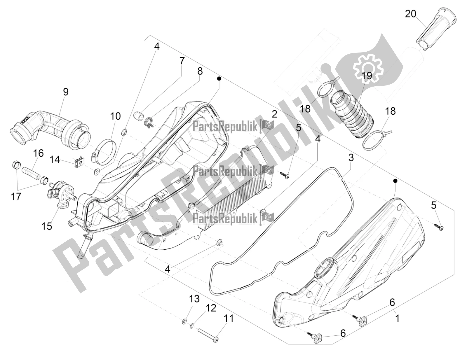 Tutte le parti per il Filtro Dell'aria del Piaggio Liberty 150 Iget ABS USA 2019