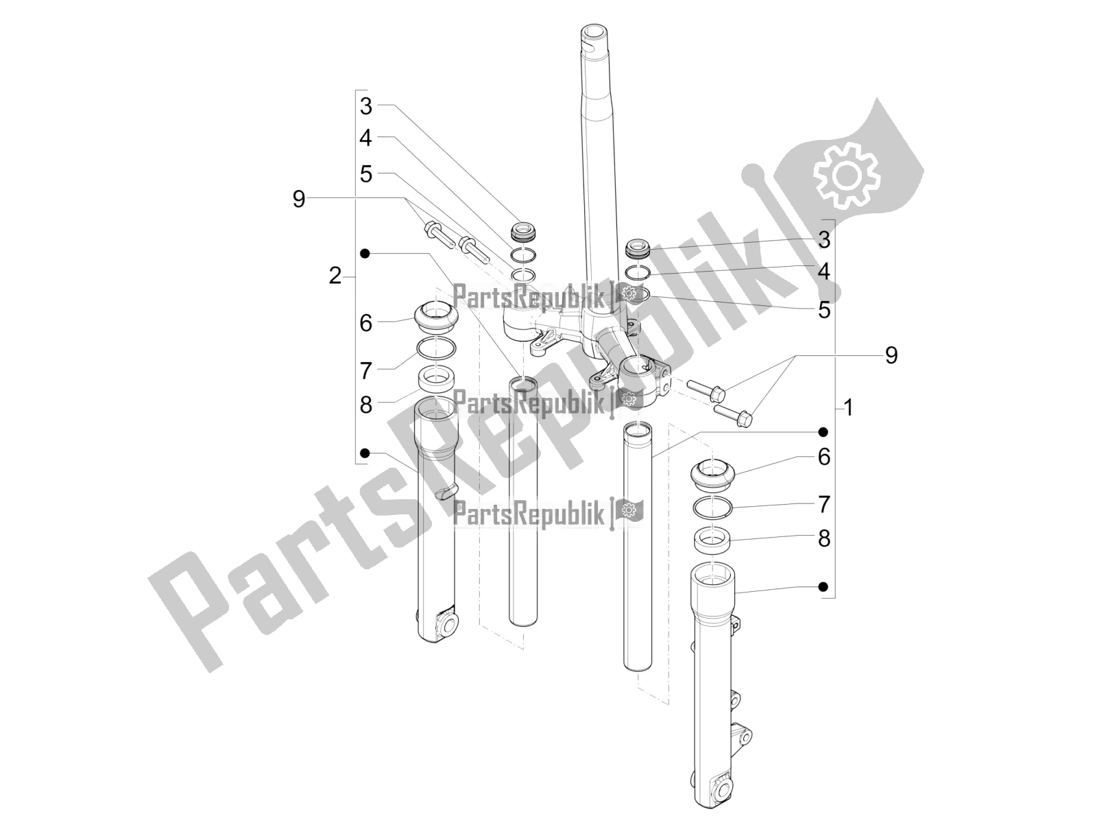 Toutes les pièces pour le Composants De La Fourche (wuxi Top) du Piaggio Liberty 150 Iget ABS USA 2019