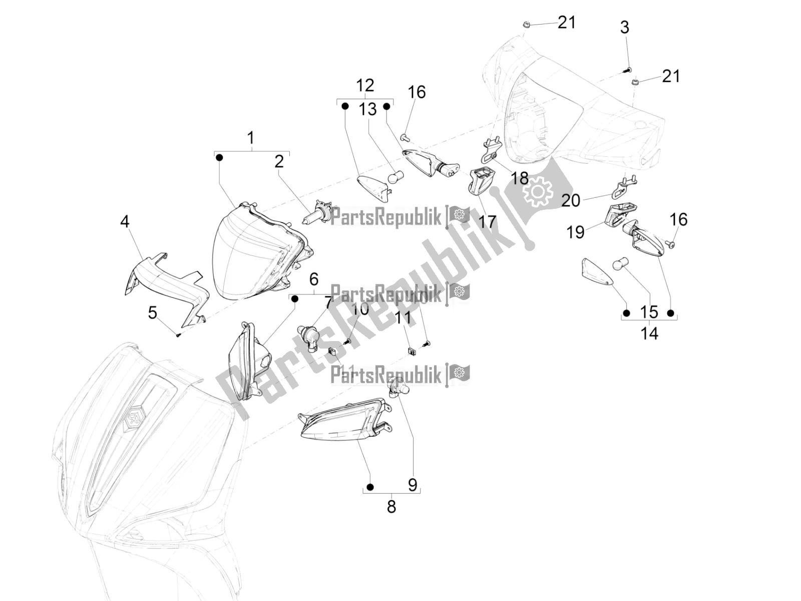 Toutes les pièces pour le Phares Avant - Clignotants du Piaggio Liberty 150 Iget ABS USA 2019