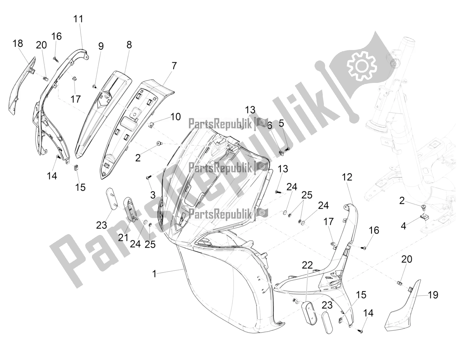 Toutes les pièces pour le Bouclier Avant du Piaggio Liberty 150 Iget ABS USA 2019