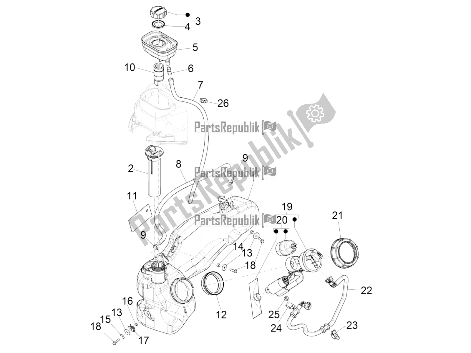 Toutes les pièces pour le Réservoir D'essence du Piaggio Liberty 150 Iget ABS USA 2019