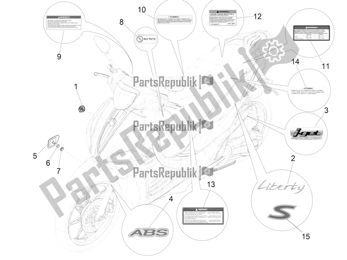 Alle onderdelen voor de Borden - Emblemen van de Piaggio Liberty 150 Iget ABS USA 2019