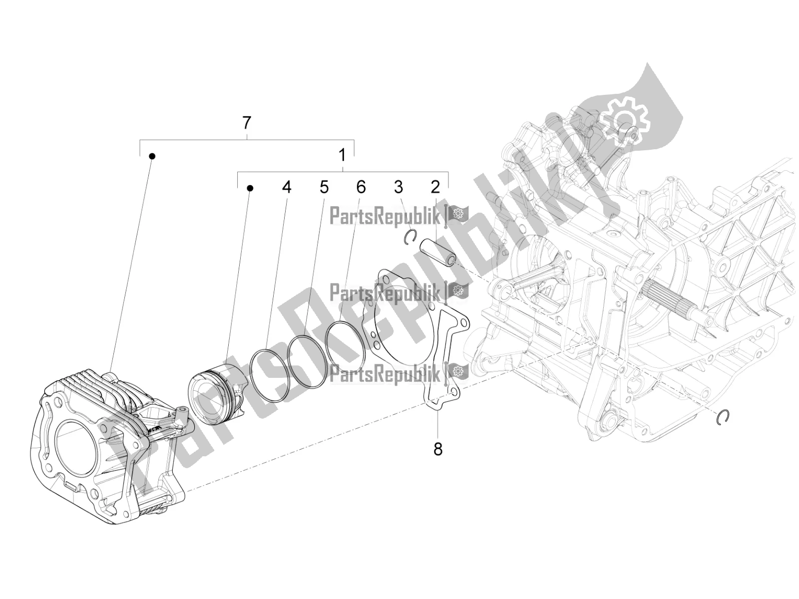 Todas las partes para Unidad De Pasador Cilindro-pistón-muñeca de Piaggio Liberty 150 Iget ABS USA 2020