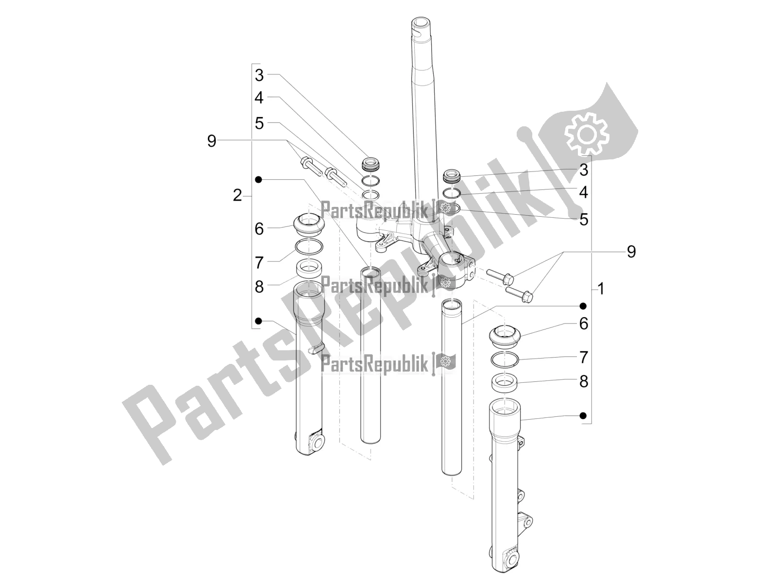 Todas as partes de Componentes Do Garfo (wuxi Top) do Piaggio Liberty 150 Iget ABS USA 2020