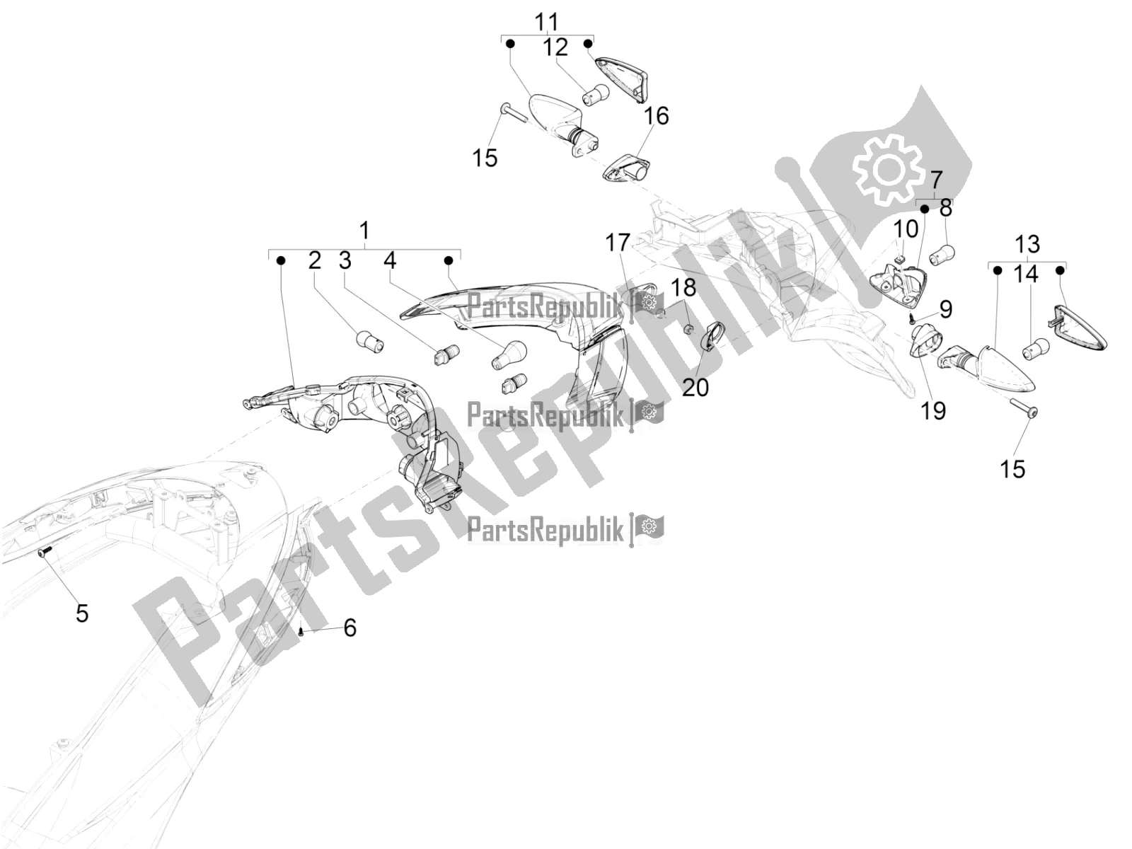 Toutes les pièces pour le Phares Arrière - Clignotants du Piaggio Liberty 150 Iget ABS USA 2020