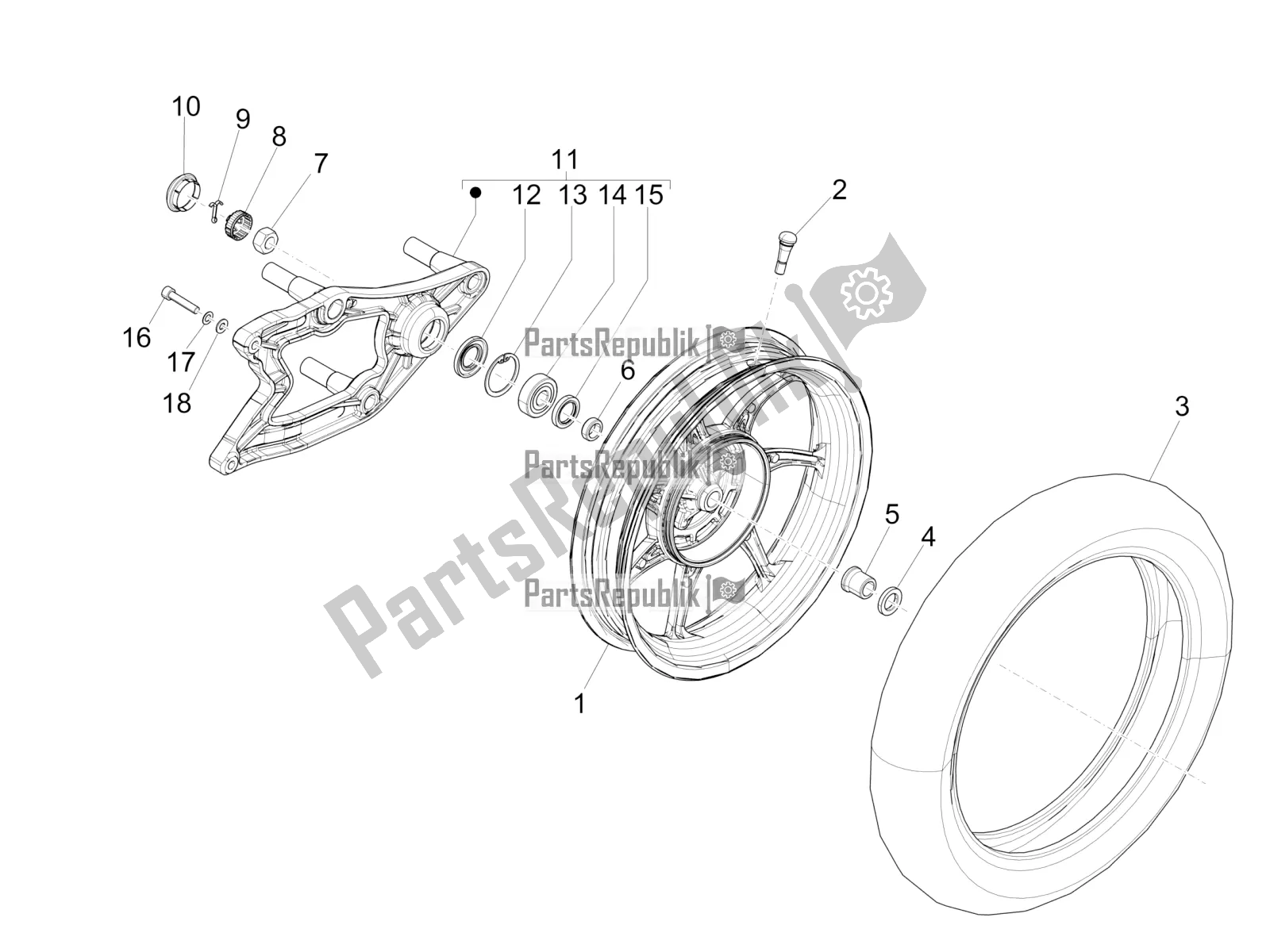 Toutes les pièces pour le Roue Arrière du Piaggio Liberty 150 Iget ABS USA 2020