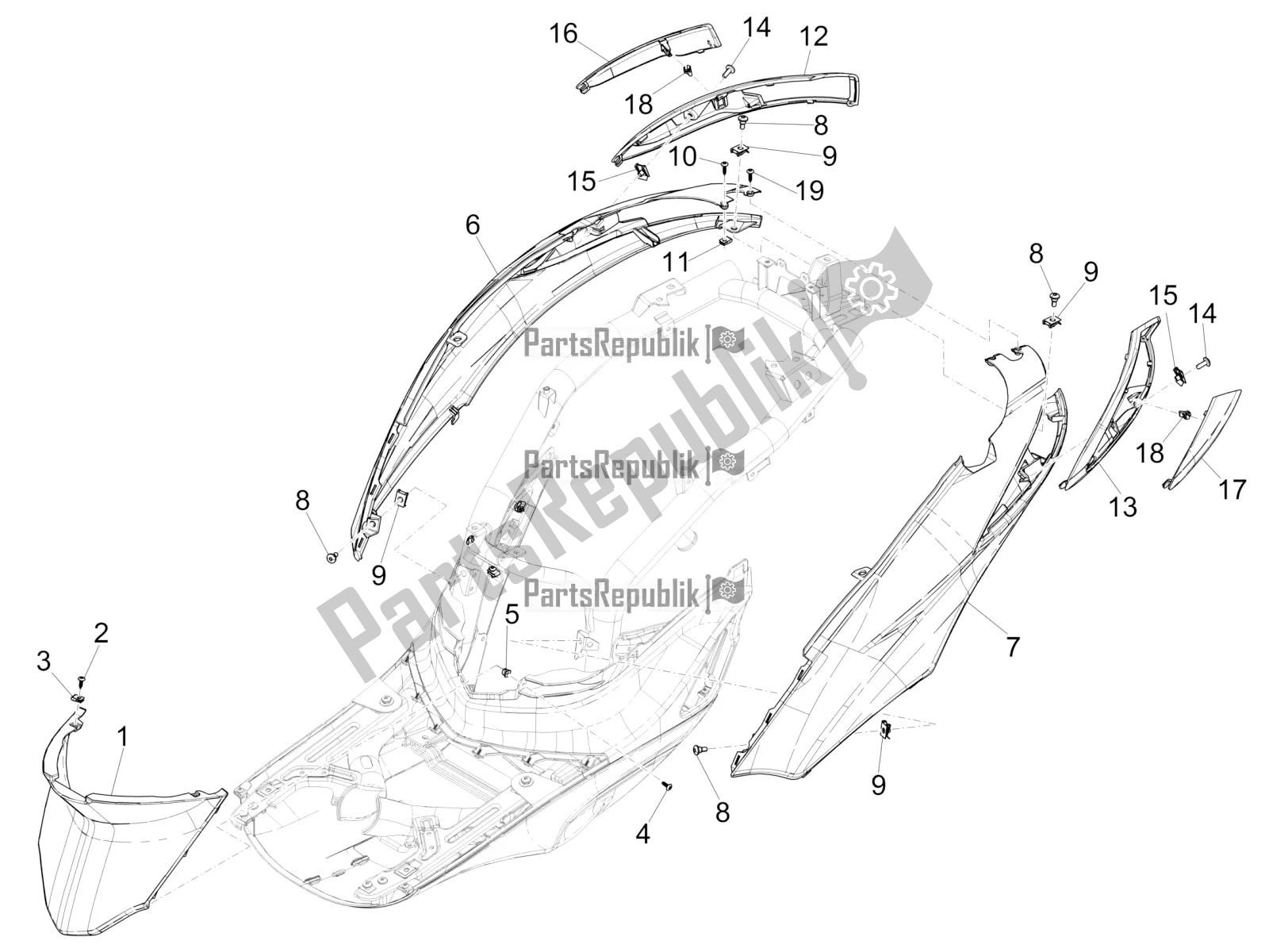 Toutes les pièces pour le Couvercle Latéral - Spoiler du Piaggio Liberty 150 Iget ABS USA 2020