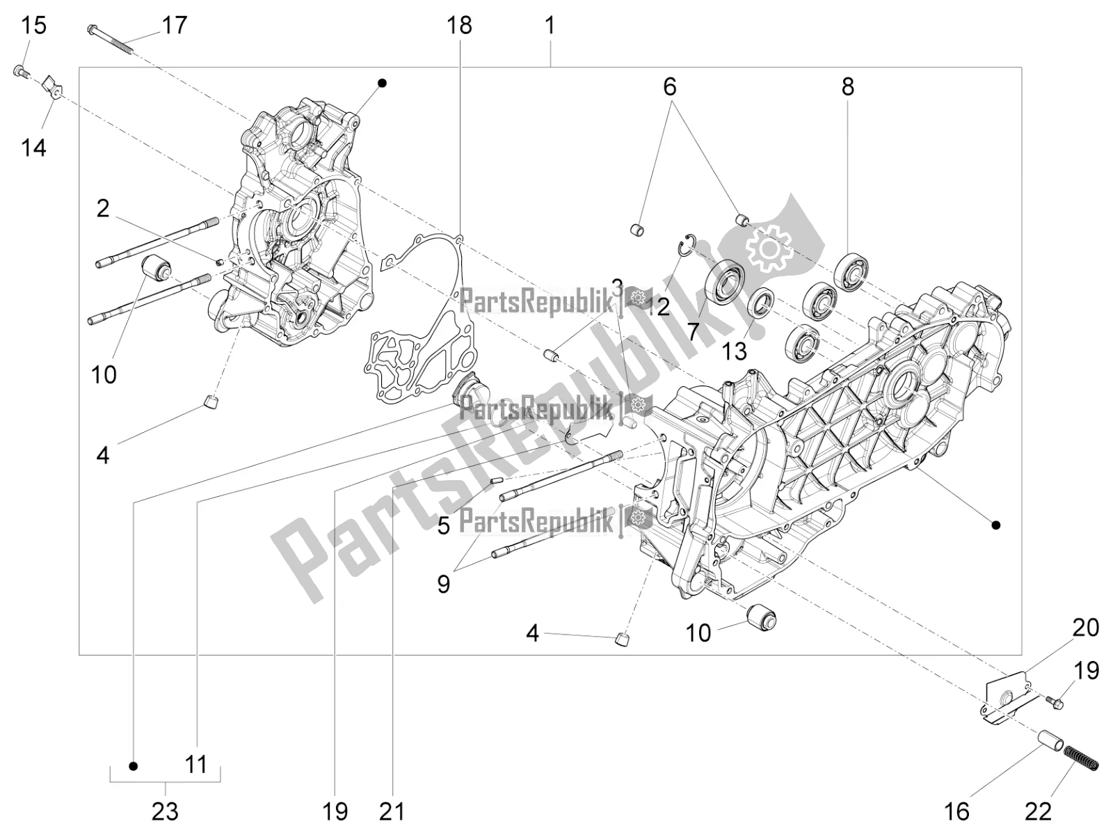 All parts for the Crankcase of the Piaggio Liberty 150 Iget ABS USA 2021