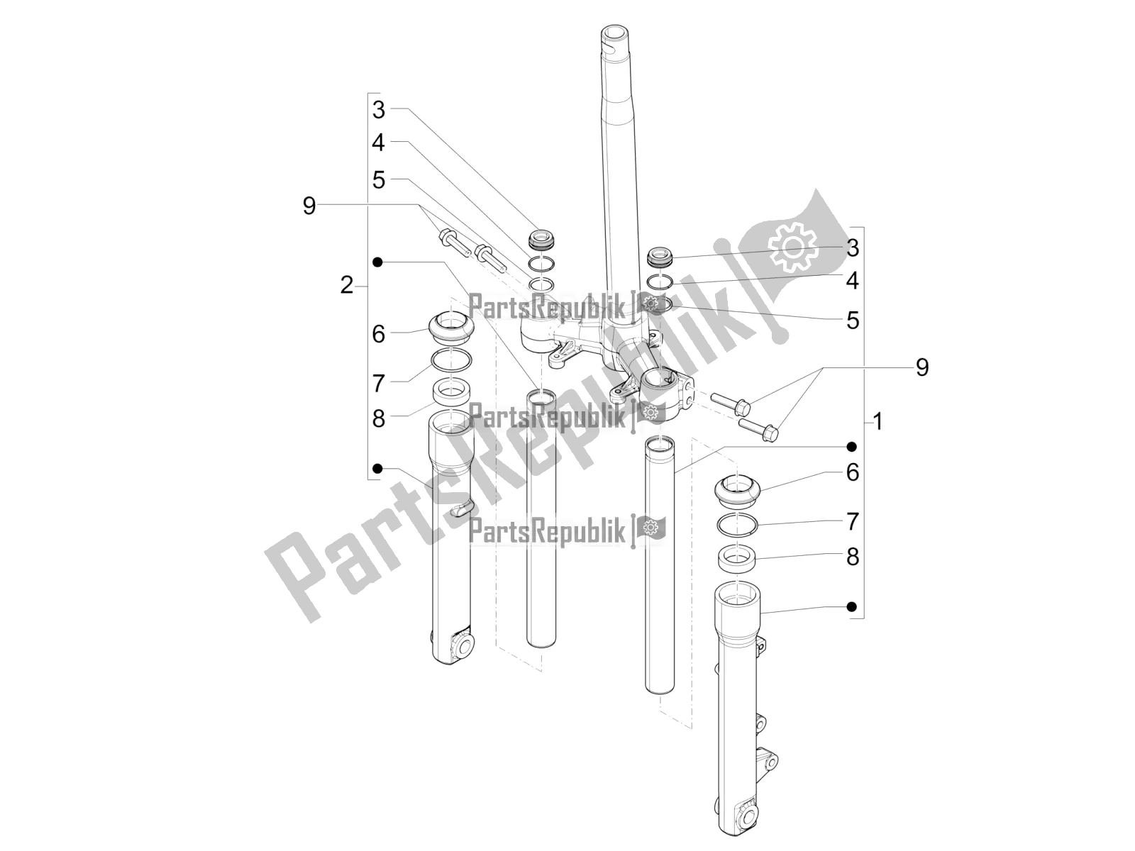 Todas as partes de Componentes Do Garfo (wuxi Top) do Piaggio Liberty 150 Iget ABS USA 2021