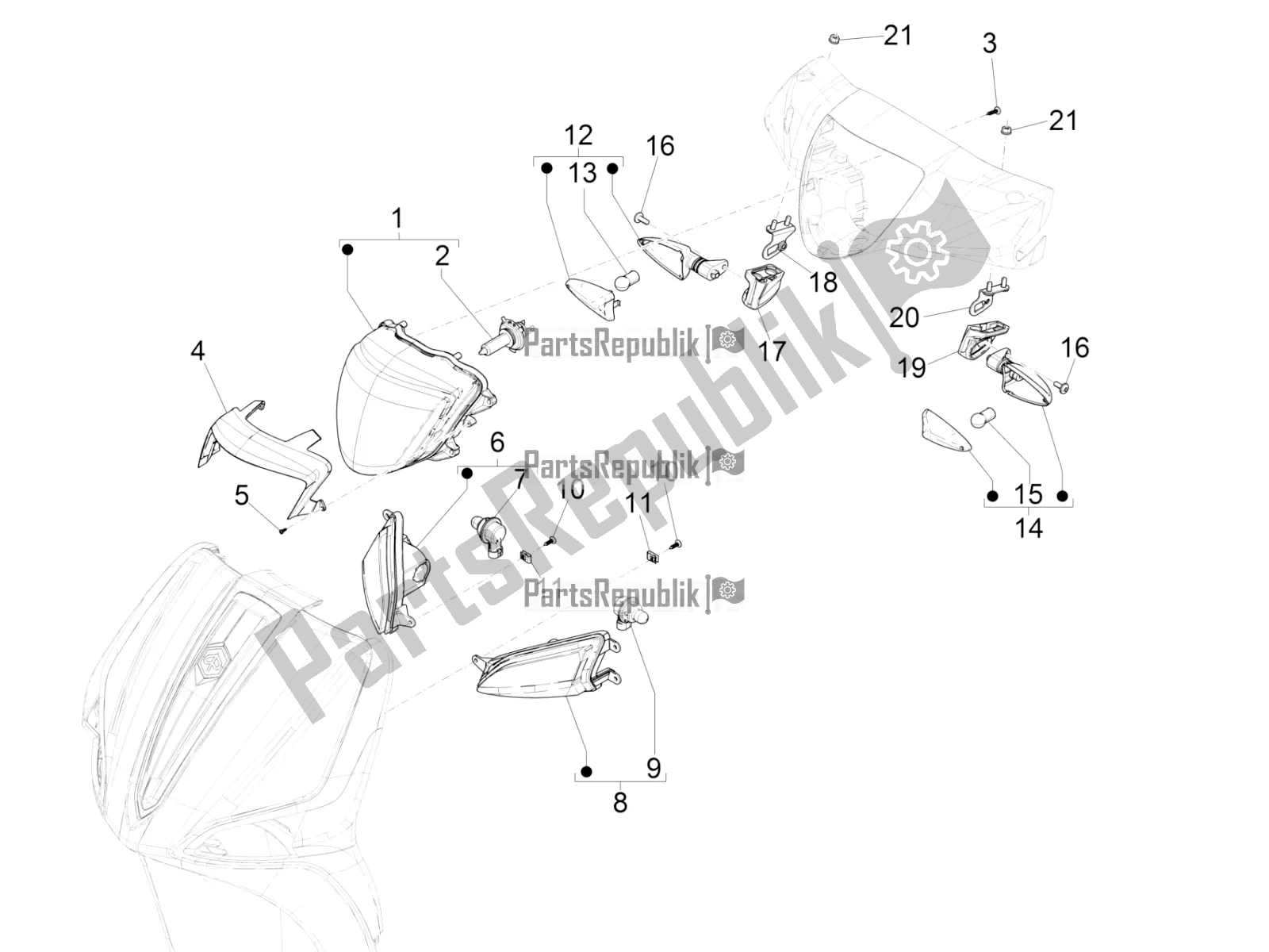 Todas as partes de Faróis Dianteiros - Luzes De Pisca do Piaggio Liberty 150 Iget ABS USA 2021