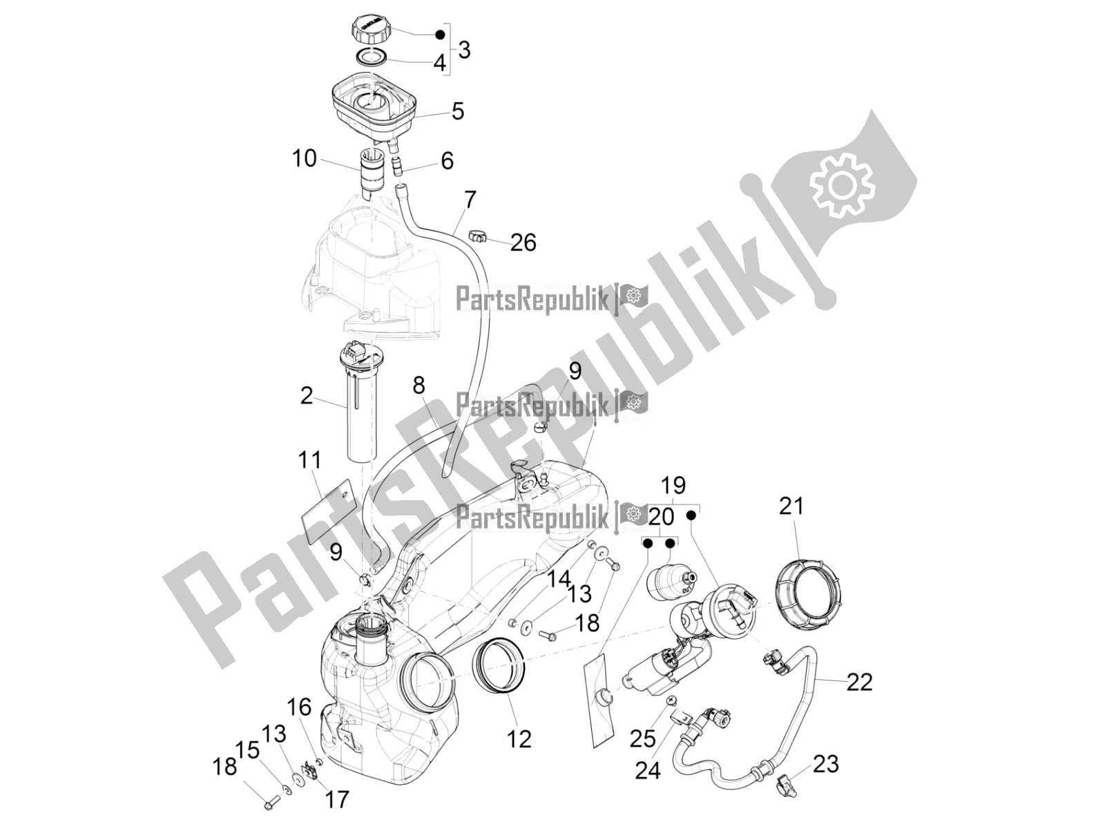 Tutte le parti per il Serbatoio Di Carburante del Piaggio Liberty 150 Iget ABS USA 2021