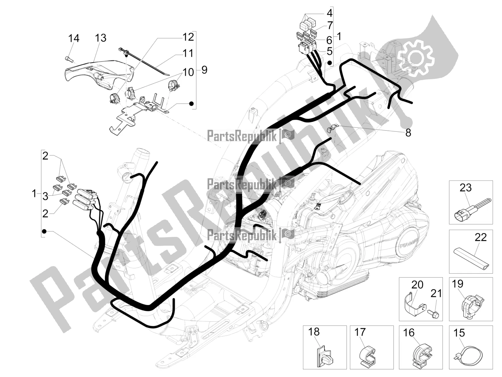 All parts for the Main Cable Harness of the Piaggio Liberty 150 Iget ABS USA 2021