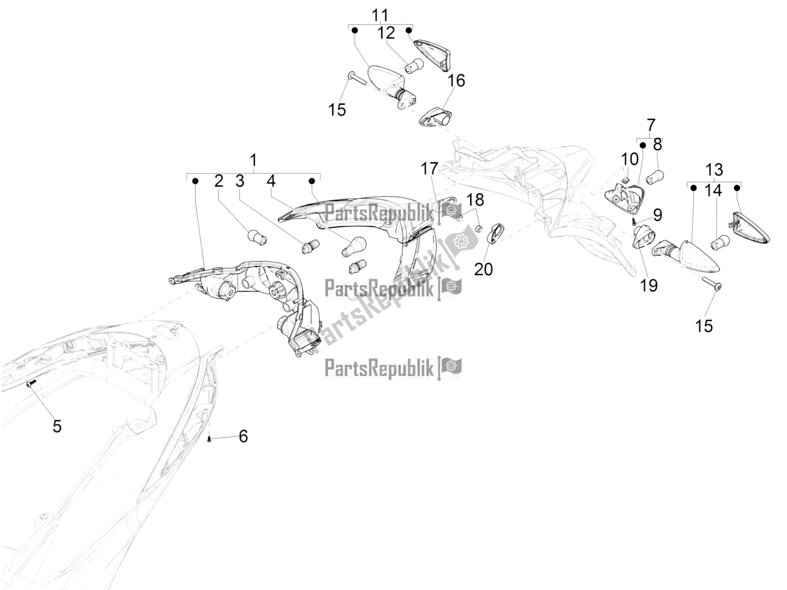 Tutte le parti per il Fanali Posteriori - Indicatori Di Direzione del Piaggio Liberty 150 Iget ABS USA 2021