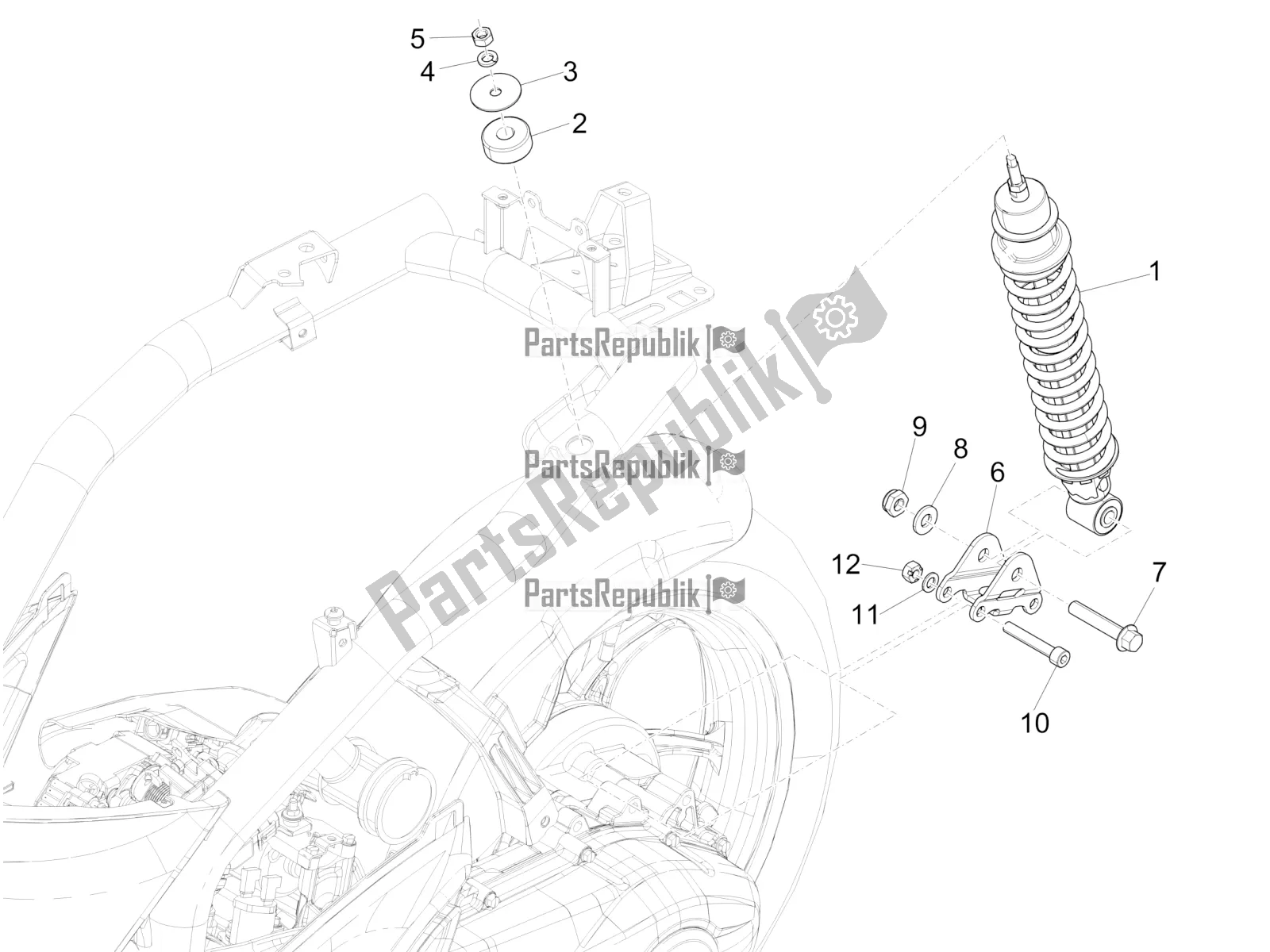 Todas las partes para Suspensión Trasera - Amortiguador / S de Piaggio Liberty 150 Iget ABS USA 2021