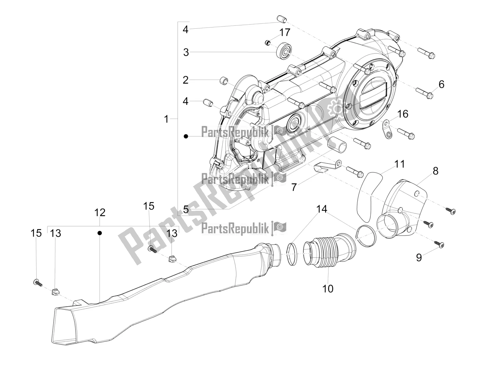 All parts for the Crankcase Cover - Crankcase Cooling of the Piaggio Liberty 50 4T Delivery 2016