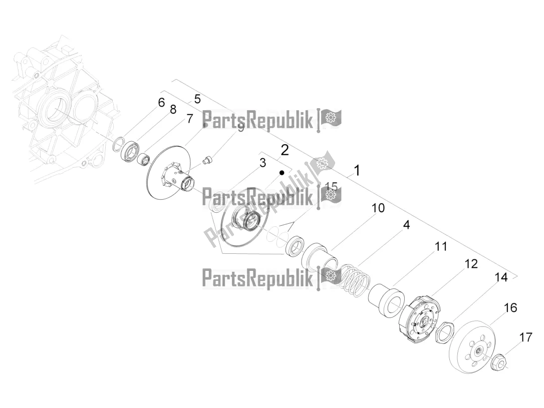 All parts for the Driven Pulley of the Piaggio Liberty 50 4T Delivery 2016