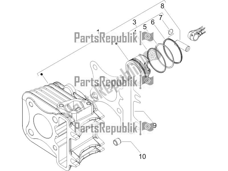 All parts for the Cylinder-piston-wrist Pin Unit of the Piaggio Liberty 50 4T Delivery 2017