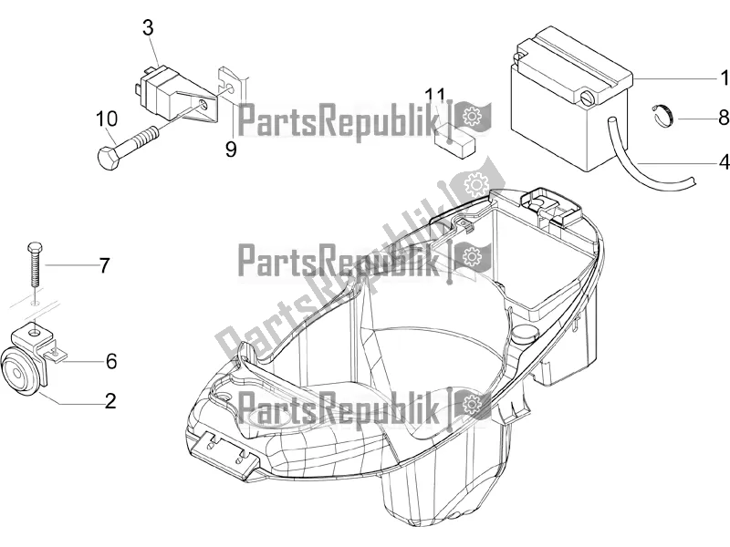 All parts for the Remote Control Switches - Battery - Horn of the Piaggio Liberty 50 4T Delivery 2017