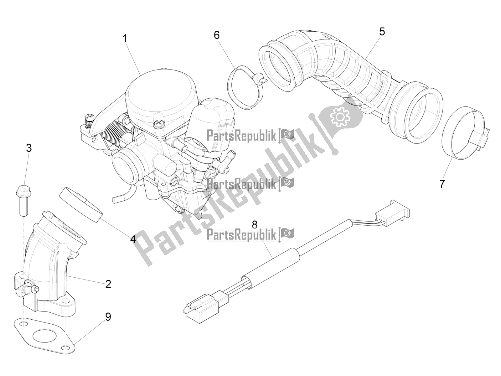 Tutte le parti per il Carburatore, Gruppo - Raccordo del Piaggio Liberty 50 4T PTT 2016
