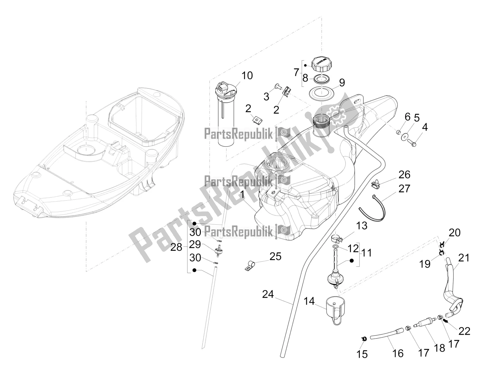 Toutes les pièces pour le Réservoir D'essence du Piaggio Liberty 50 4T PTT 2016