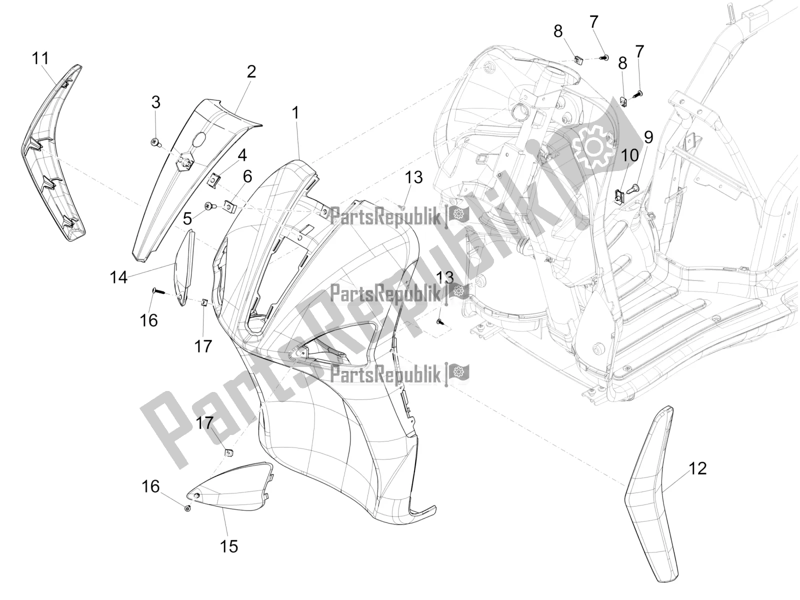 Tutte le parti per il Scudo Anteriore del Piaggio Liberty 50 4T PTT 2017