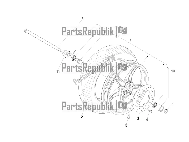 All parts for the Front Wheel of the Piaggio Liberty 50 4T PTT 2017