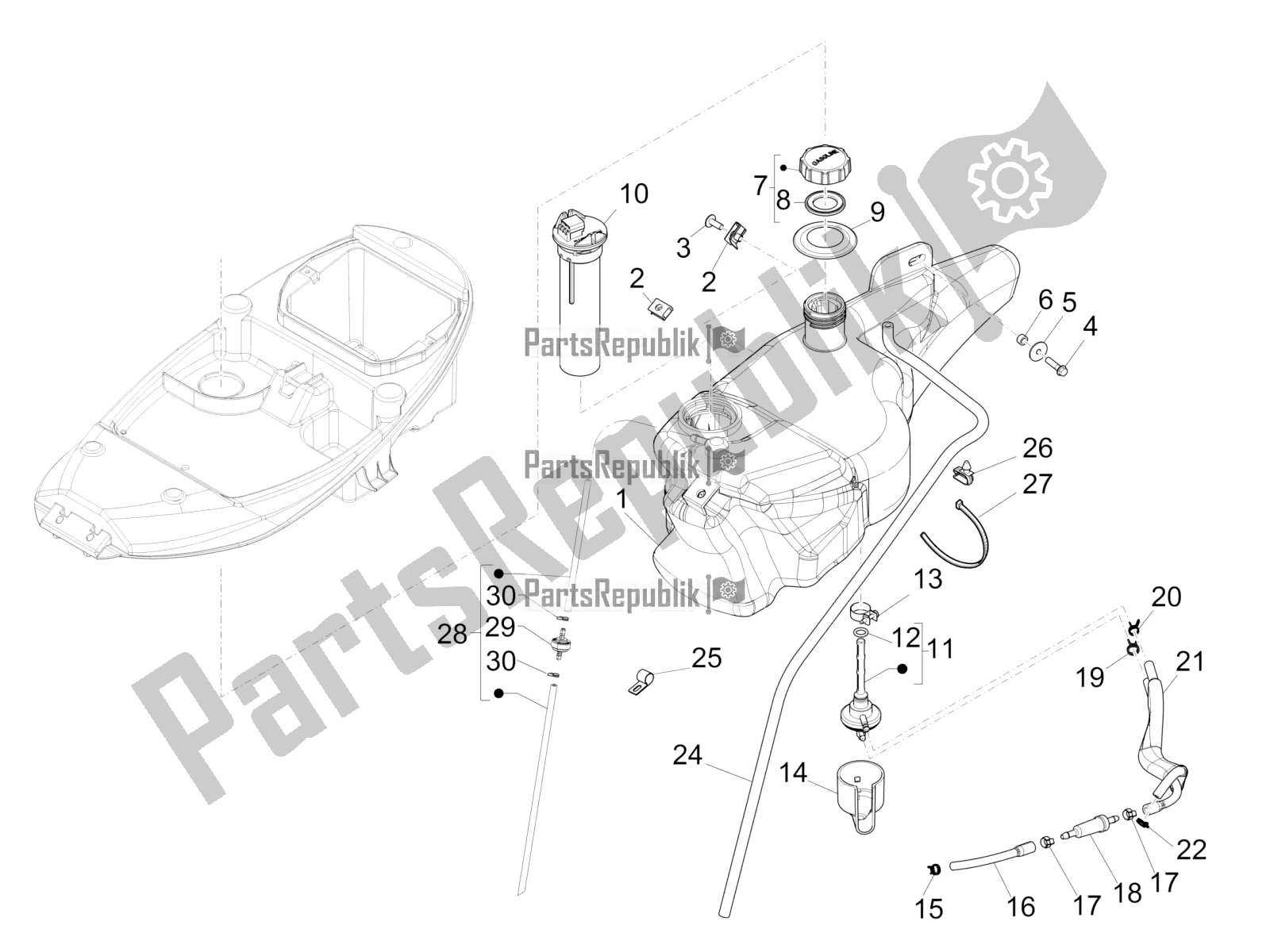 Toutes les pièces pour le Réservoir D'essence du Piaggio Liberty 50 4T PTT 2017