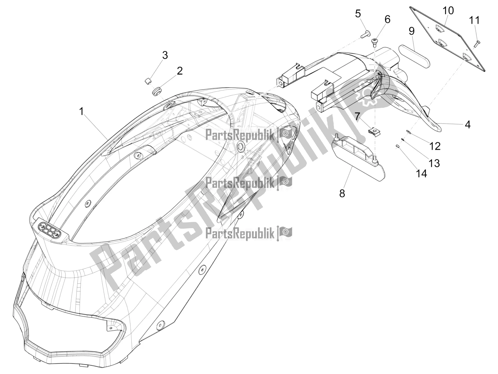 Todas las partes para Cubierta Trasera - Protector Contra Salpicaduras de Piaggio Liberty 50 4T PTT 2017