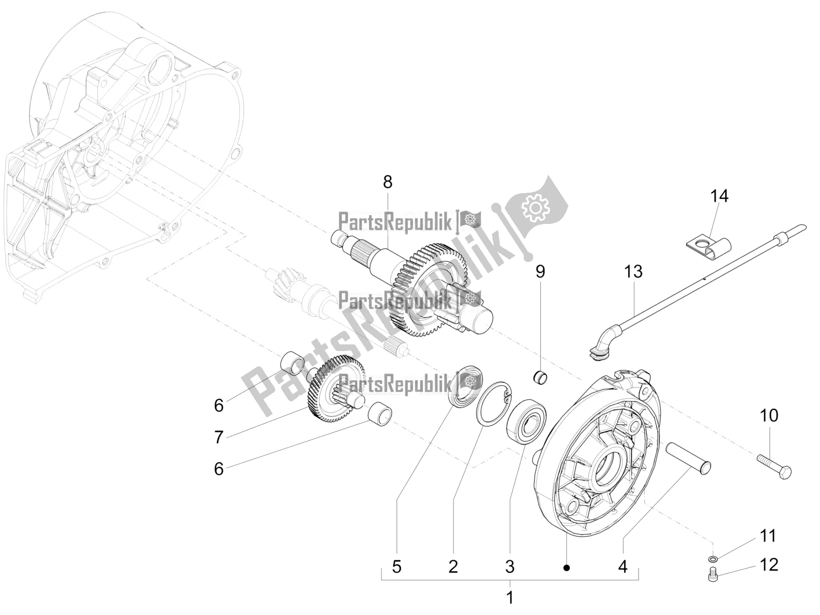 All parts for the Reduction Unit of the Piaggio Liberty 50 4T PTT 2017