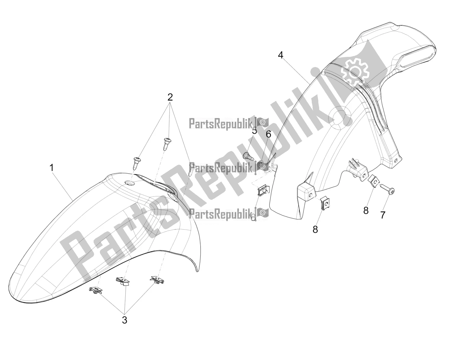 Todas las partes para Carcasa De La Rueda - Guardabarros de Piaggio Liberty 50 4T PTT 2017