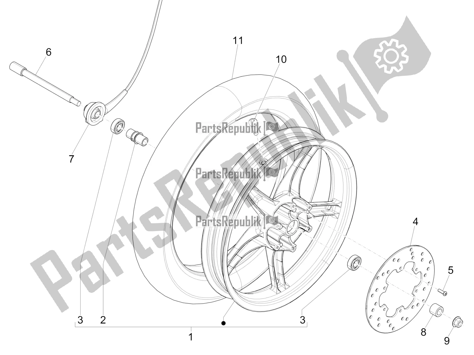 All parts for the Front Wheel of the Piaggio Liberty 50 Corporate 2020