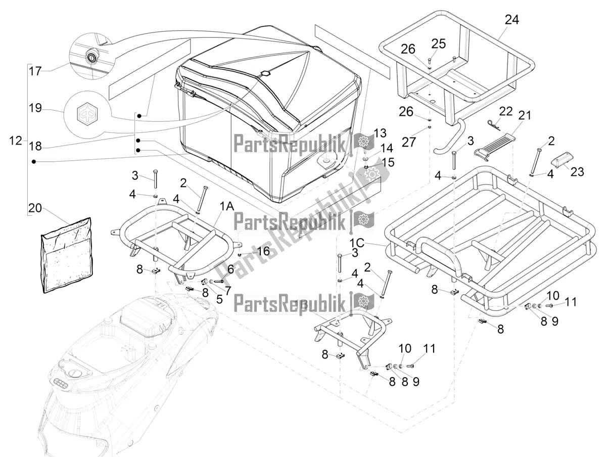 All parts for the Rear Luggage Rack of the Piaggio Liberty 50 Corporate 2020