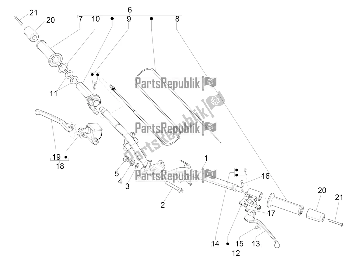 All parts for the Handlebars - Master Cil. Of the Piaggio Liberty 50 Corporate 2021