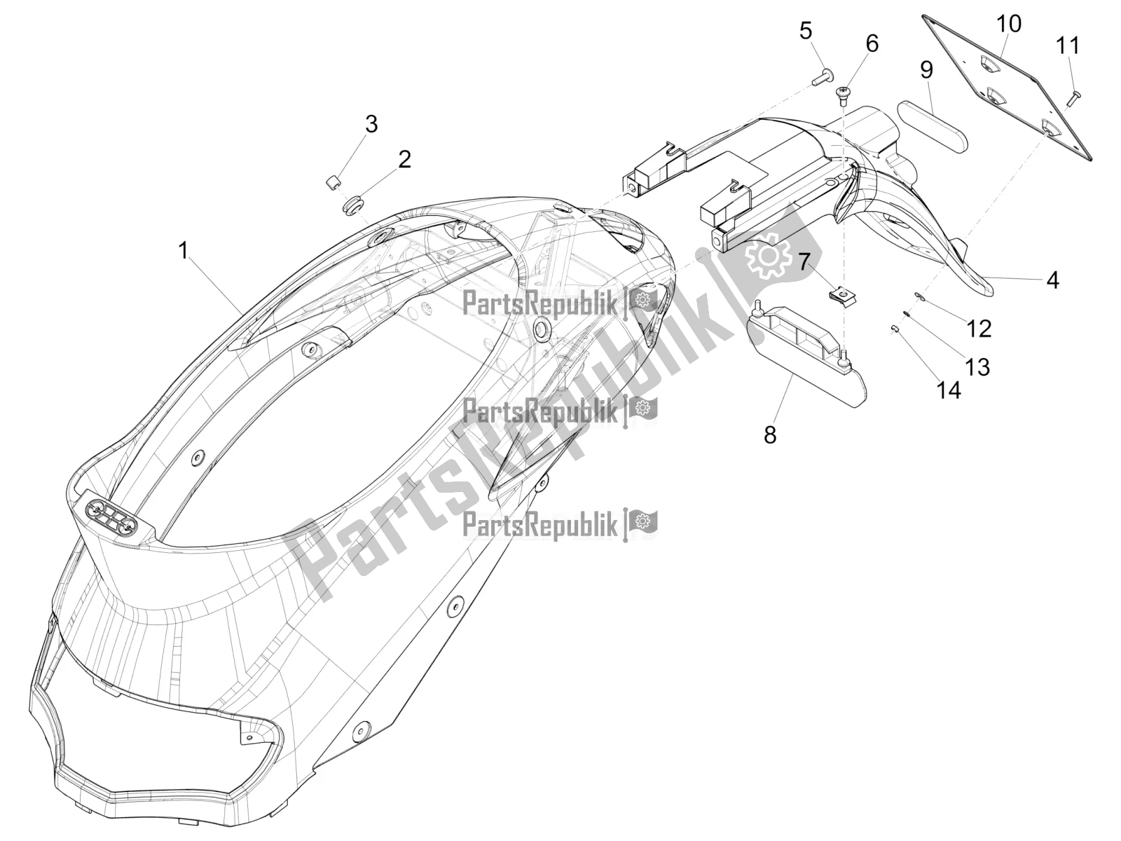 All parts for the Rear Cover - Splash Guard of the Piaggio Liberty 50 Corporate 2021