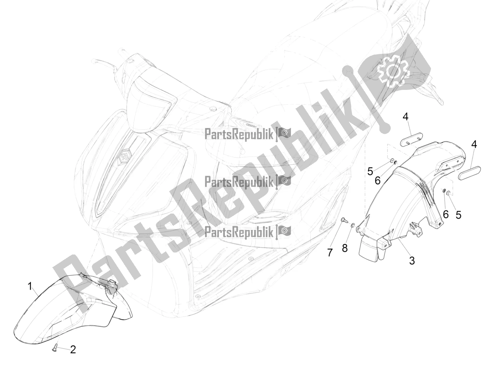 Alle onderdelen voor de Wielkast - Spatbord van de Piaggio Liberty 50 Iget 4T 25 KM/H 2017