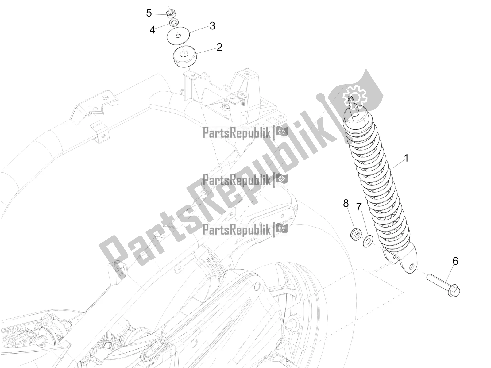 All parts for the Rear Suspension - Shock Absorber/s of the Piaggio Liberty 50 Iget 4T 25 KM/H 2018