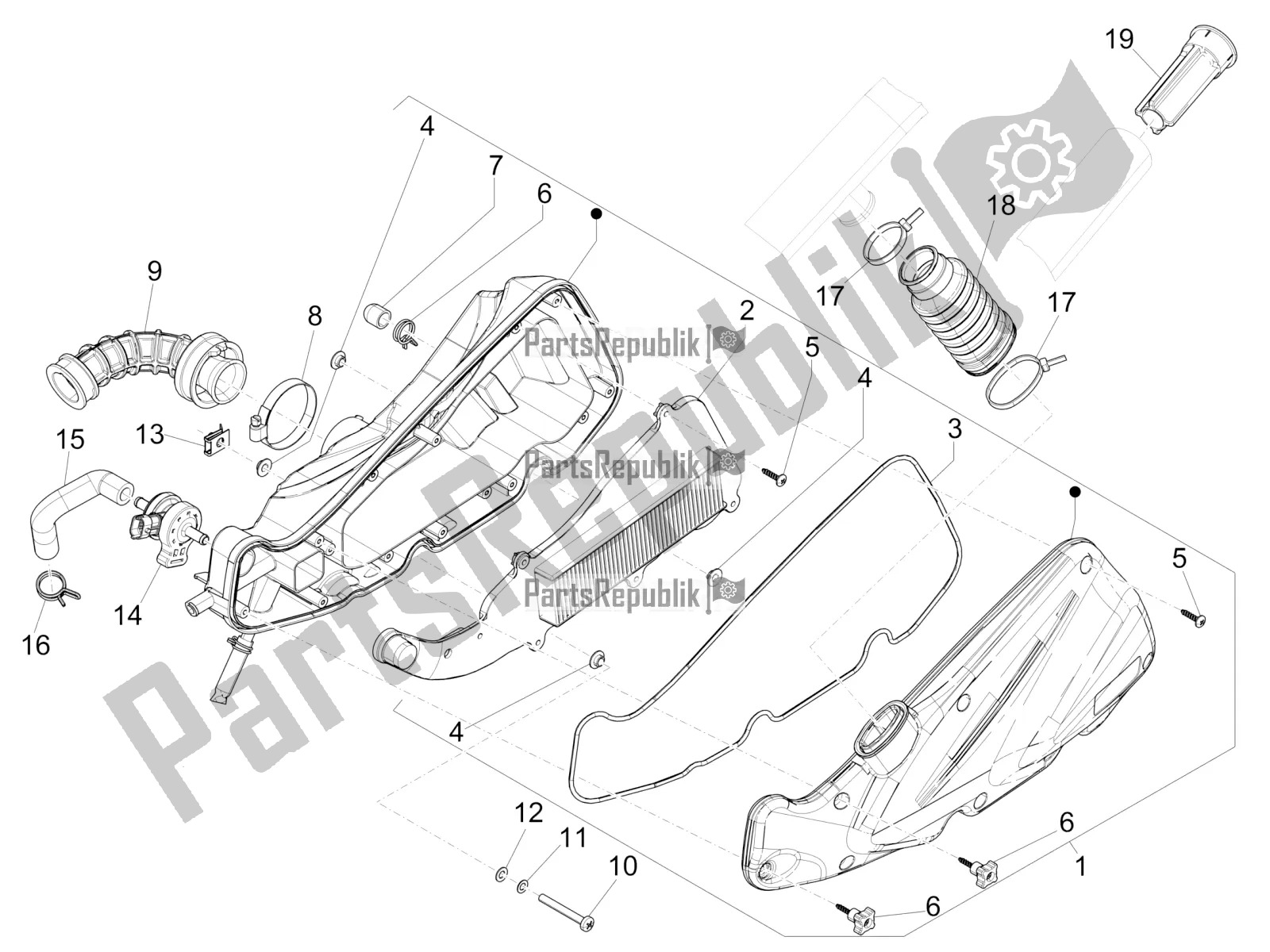 All parts for the Air Filter of the Piaggio Liberty 50 Iget 4T 3V 2016