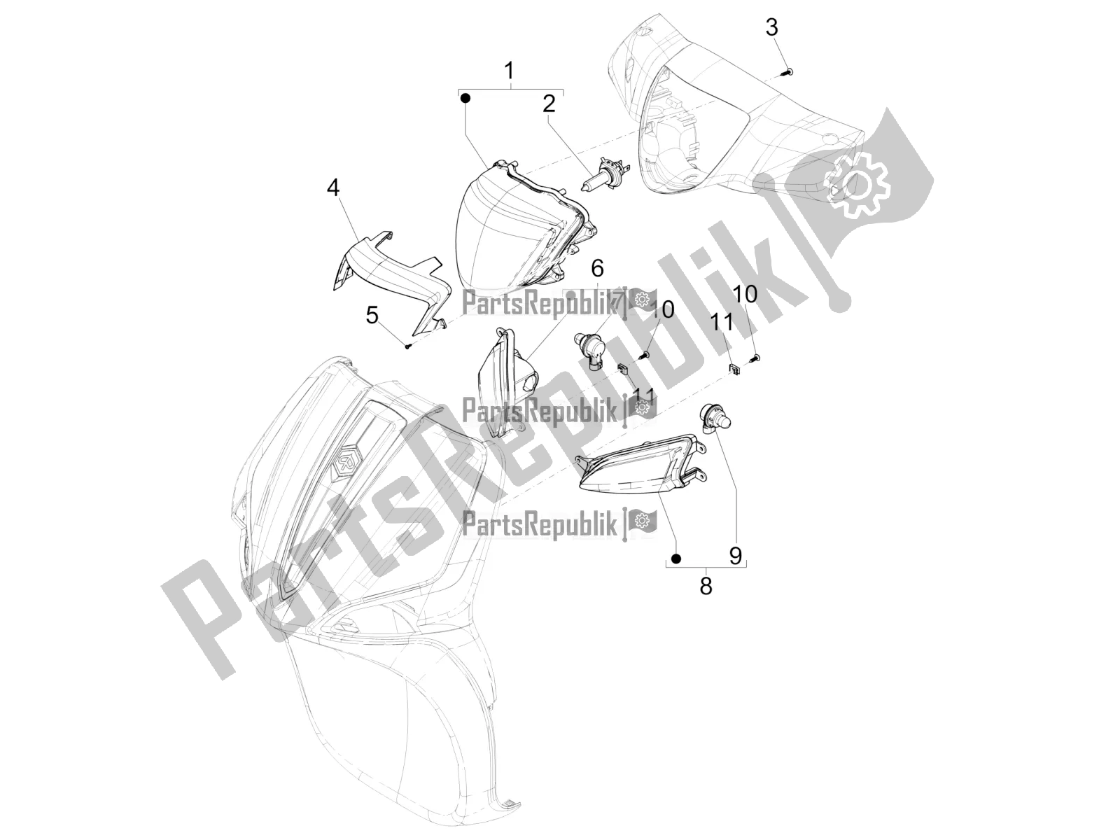 Toutes les pièces pour le Phares Avant - Clignotants du Piaggio Liberty 50 Iget 4T 3V 2016