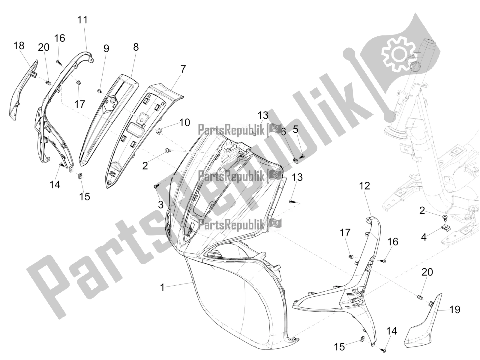 All parts for the Front Shield of the Piaggio Liberty 50 Iget 4T 3V 2016