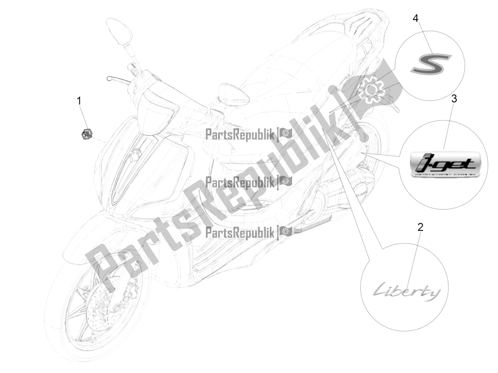 Toutes les pièces pour le Plaques - Emblèmes du Piaggio Liberty 50 Iget 4T 3V 2016