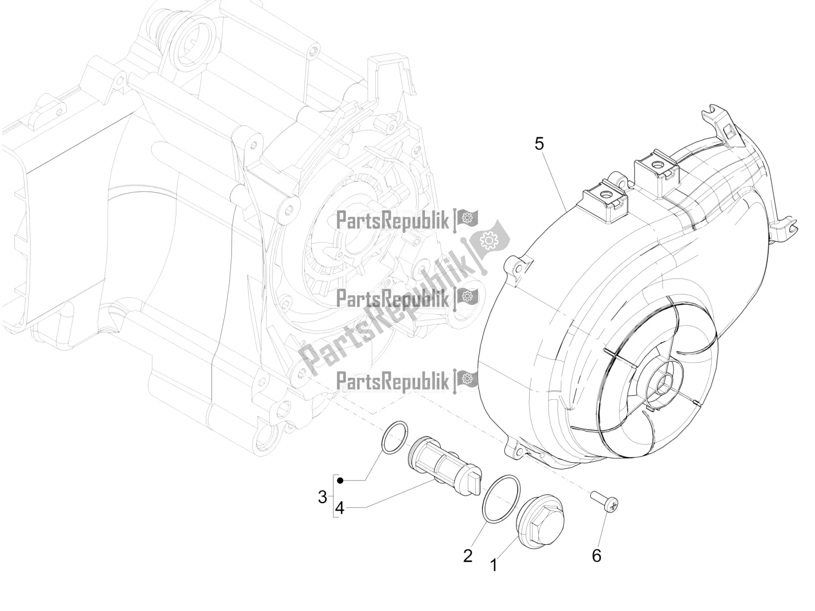 Toutes les pièces pour le Couvercle Magnéto Volant - Filtre à Huile du Piaggio Liberty 50 Iget 4T 3V 2017