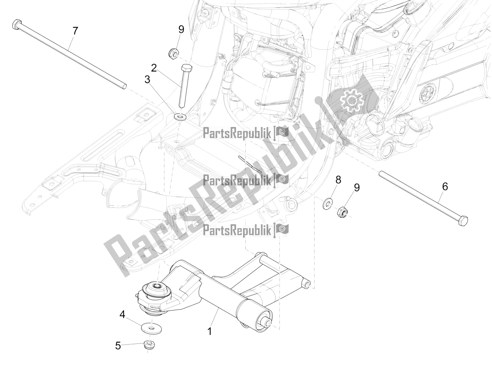 Toutes les pièces pour le Bras Oscillant du Piaggio Liberty 50 Iget 4T 3V 2017