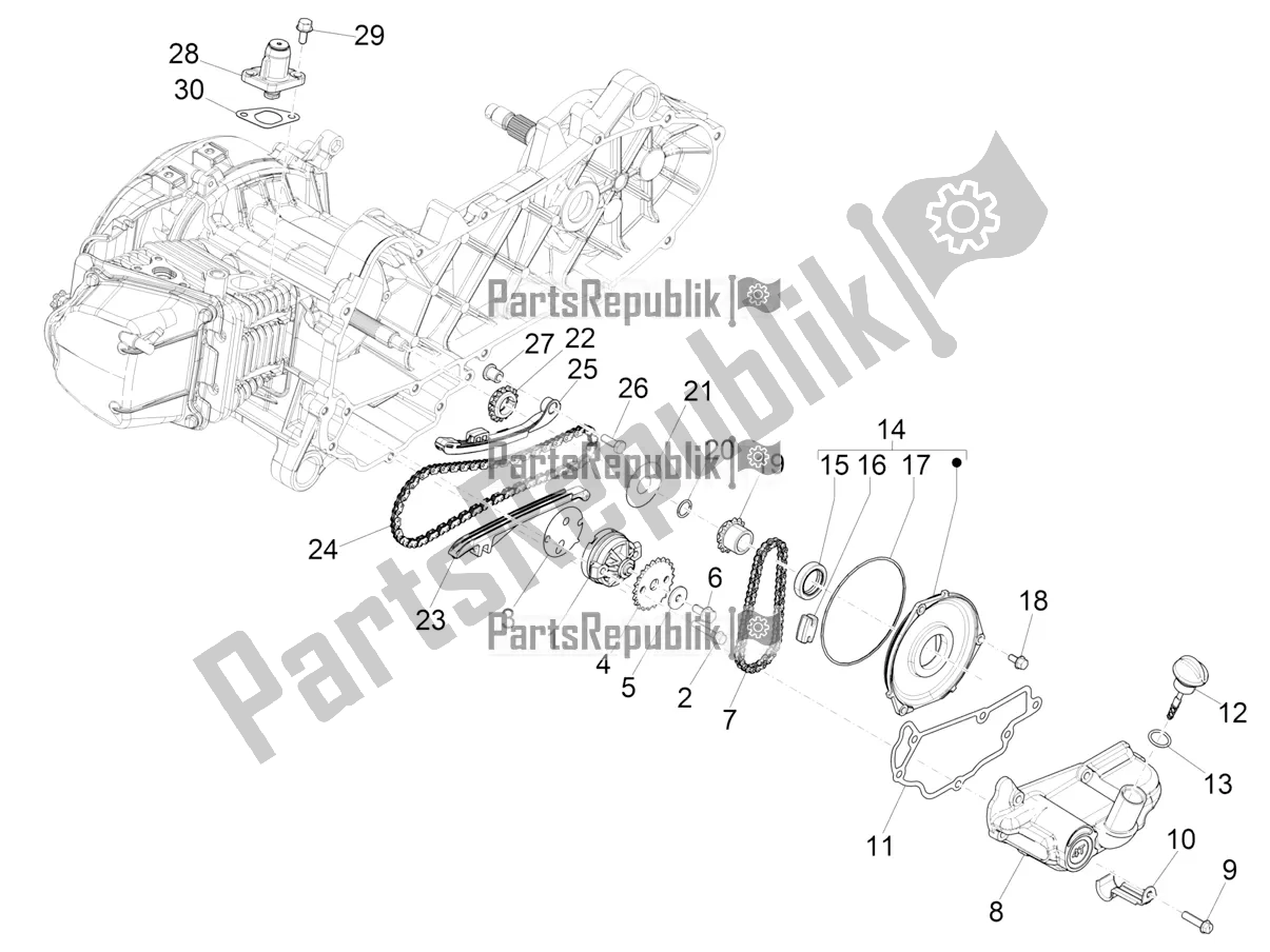 All parts for the Oil Pump of the Piaggio Liberty 50 Iget 4T 3V Posta 2018