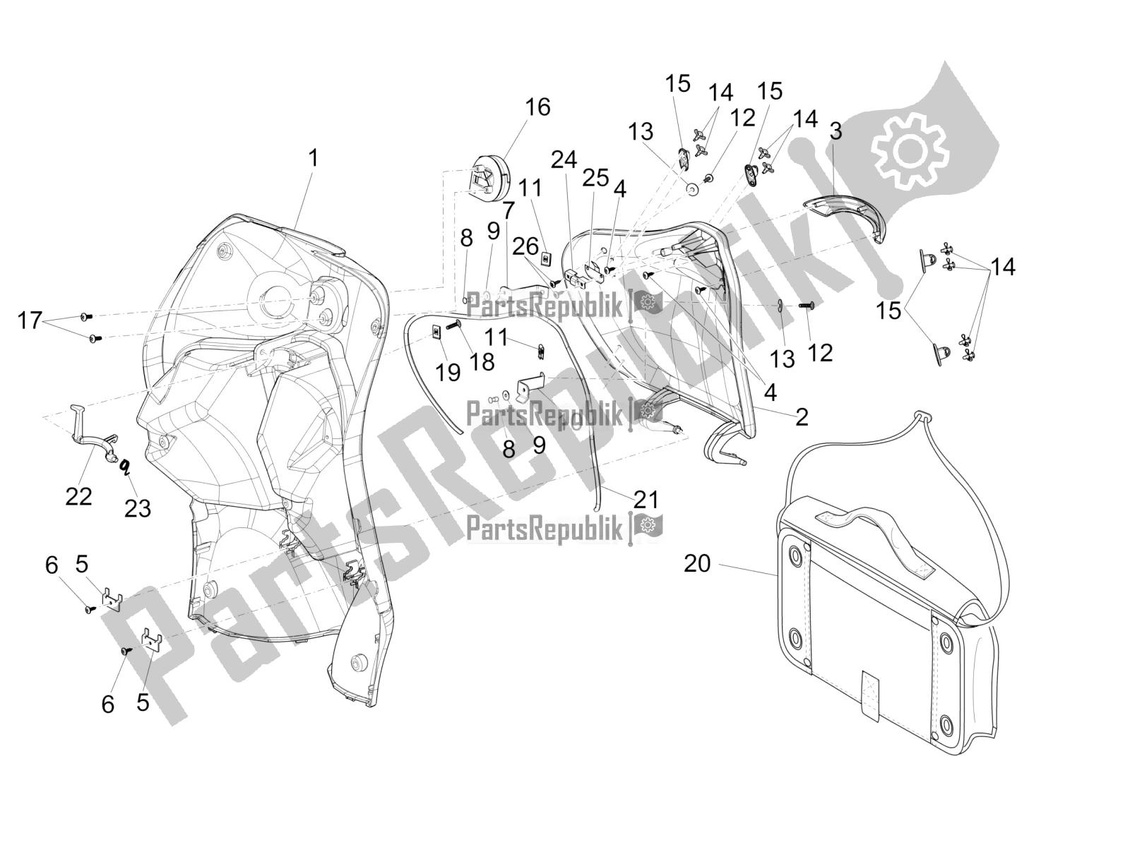 Todas las partes para Guantera Frontal - Panel De Rodilleras de Piaggio Liberty 50 Iget 4T 3V Posta 2019