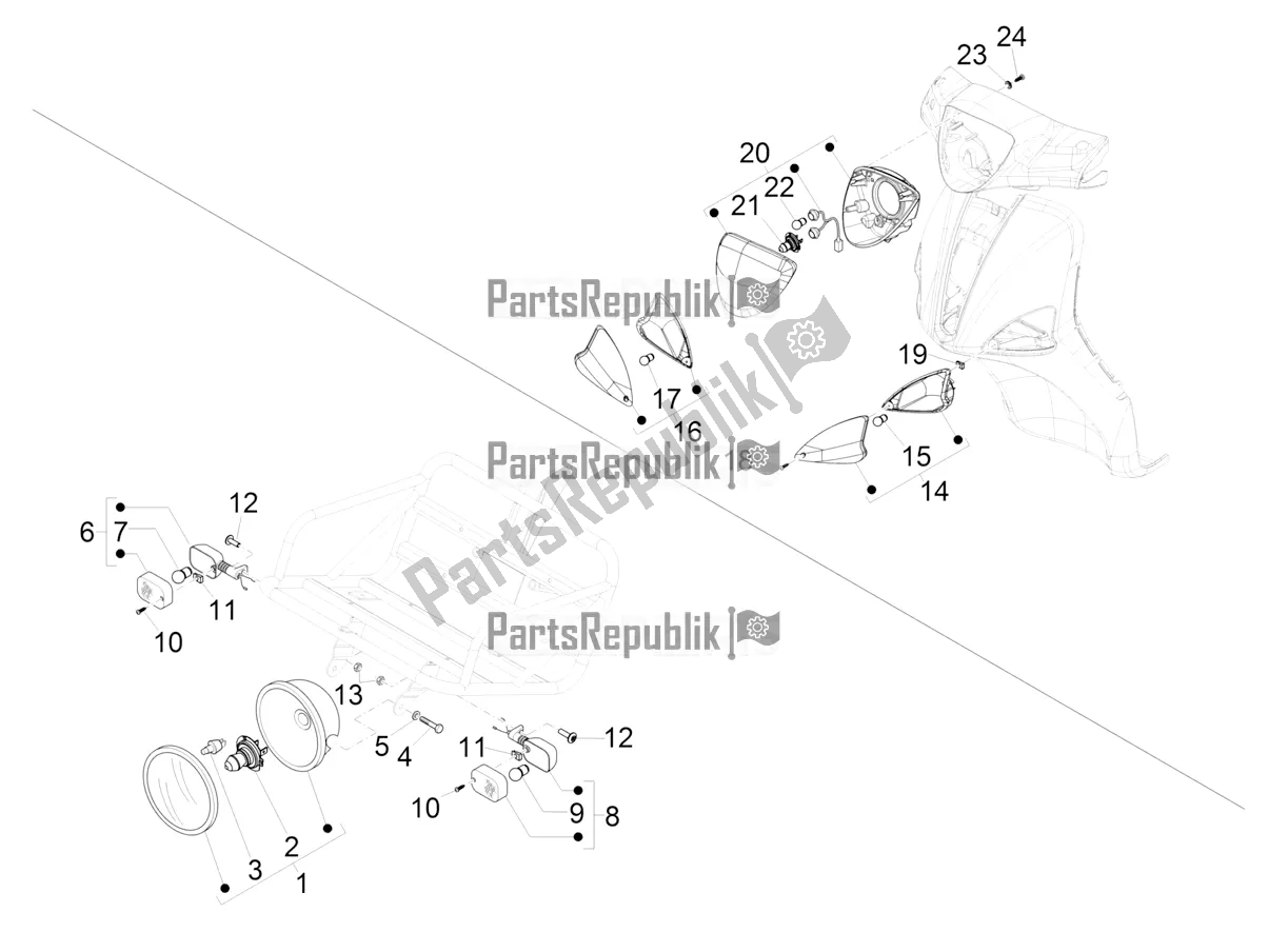 All parts for the Front Headlamps - Turn Signal Lamps of the Piaggio Liberty 50 Iget 4T 3V Posta 2019