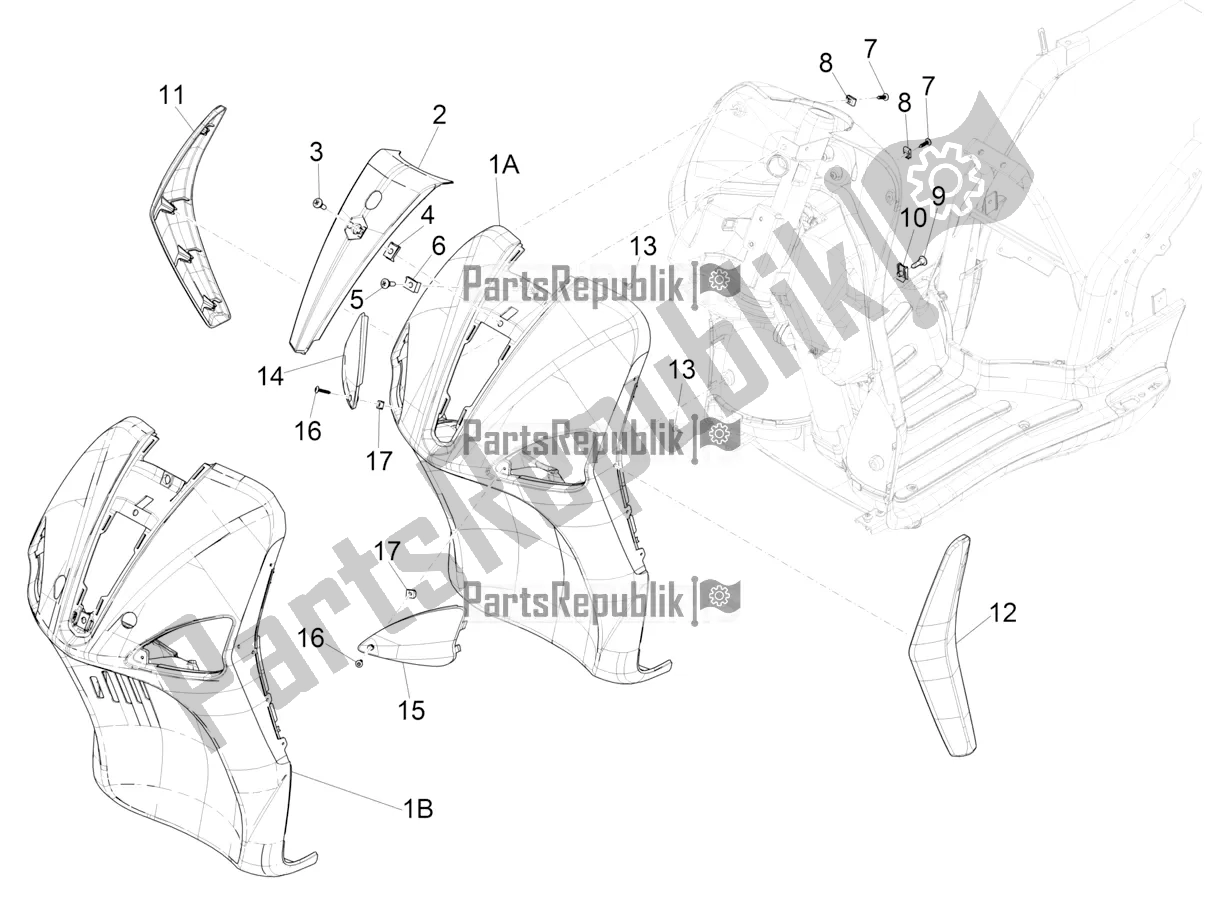 All parts for the Front Shield of the Piaggio Liberty 50 Iget 4T 3V Posta 2019