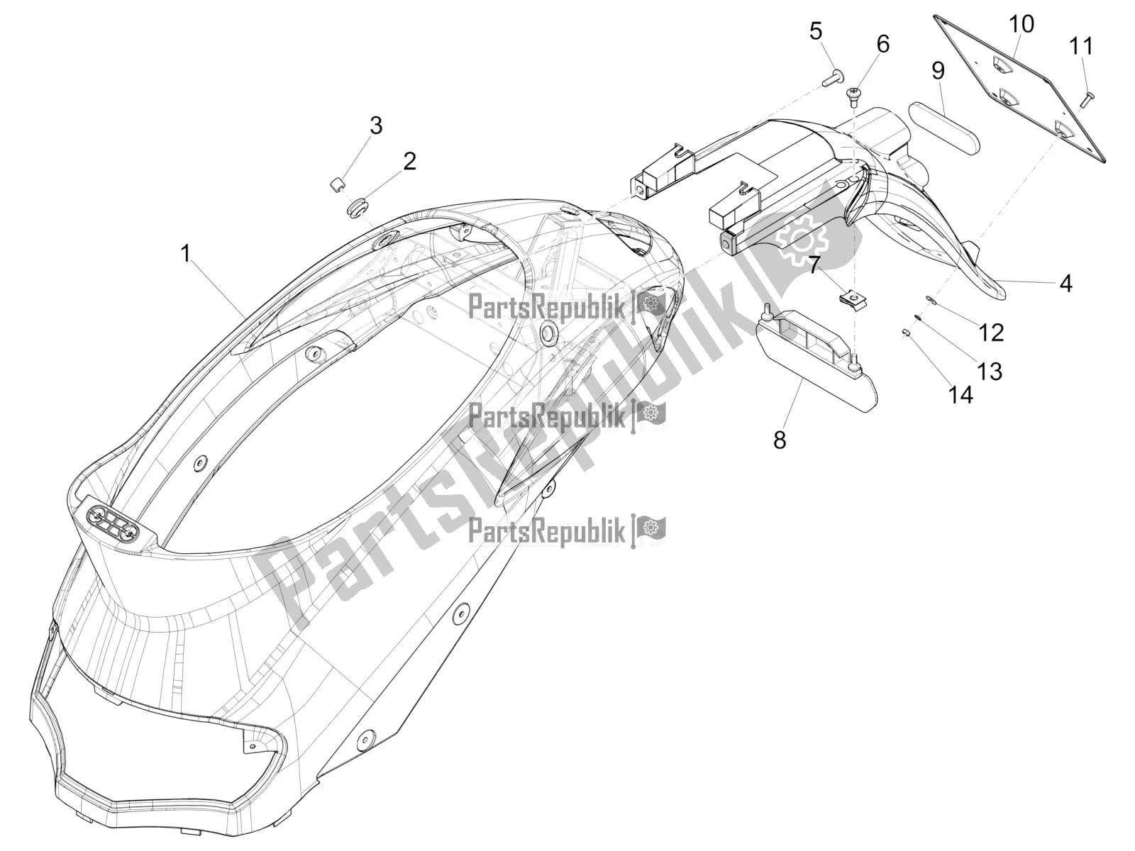 Todas las partes para Cubierta Trasera - Protector Contra Salpicaduras de Piaggio Liberty 50 Iget 4T 3V Posta 2019