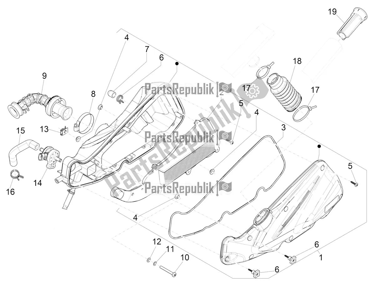 Toutes les pièces pour le Filtre à Air du Piaggio Liberty 50 Iget 4T 3V RP8 CA 11 2017